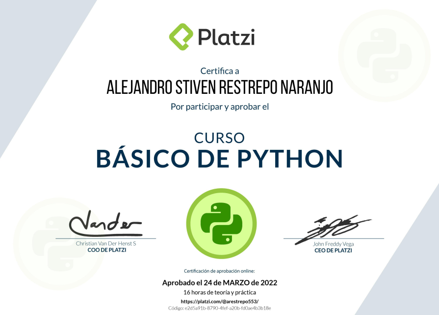 certificado del Curso