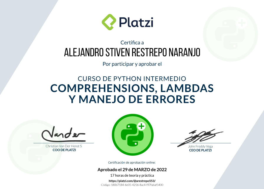 certificado del Curso