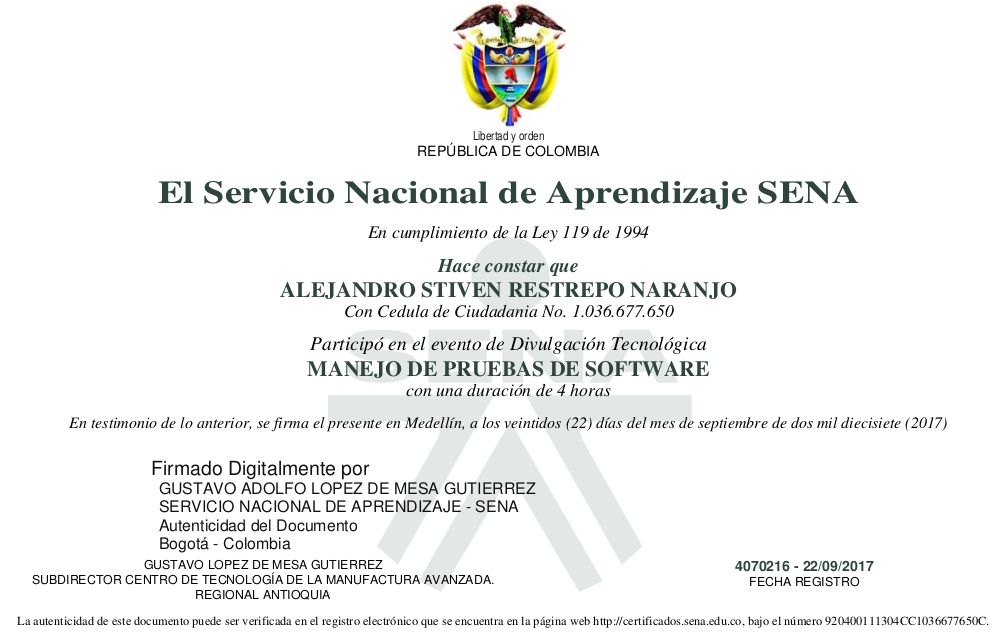 certificado del Curso